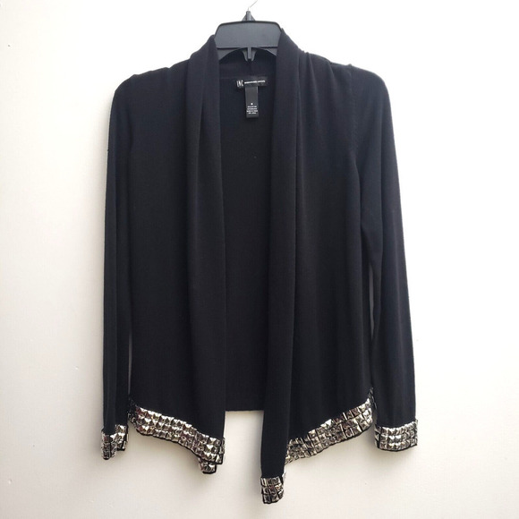 International Concepts Open Front Cardigan Black MED Black Silver Beaded Edgey - Picture 1 of 4